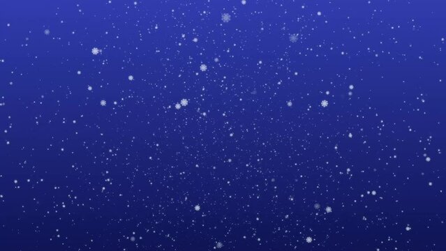 Painted snowflakes fall on a gradient blue background. Winter background. Animation background for the holidays Christmas and New Year.