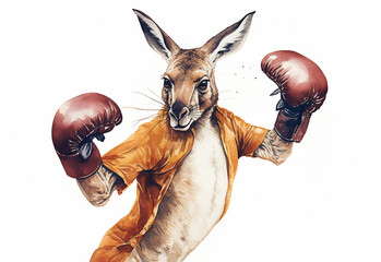 canguru engraçado usando luvas de boxe, animal pronto para luta  - obrazy, fototapety, plakaty