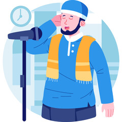 A dignified Muslim man vector character, exuding strength and grace in traditional Islamic attire, reflecting the values of faith, resilience, and cultural richness