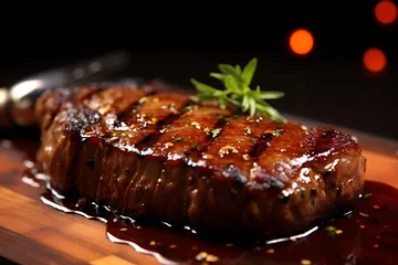 Deurstickers Close up Steak with Juicy gravy sauce © weerasak