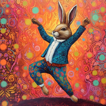 drawen painting Dancing rabbit