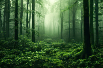 Misty forest in the morning