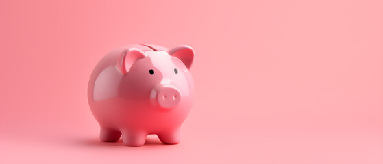 Pink piggy bank on a pink background