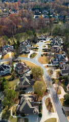 Panoramic aerial view of an upscale subdivision in suburbs of USA