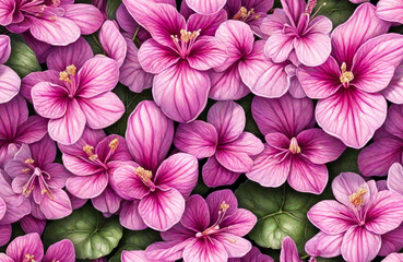 Seamless pattern of vector style pink flowers. Generative ai