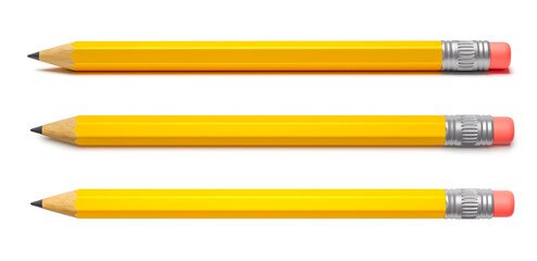Set of yellow pencils isolated on a white background. 3d render