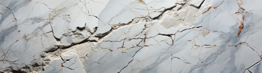 Elegant White Marble Slab with Grey and Brown Veining and Cracks