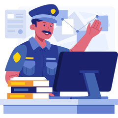 A police vector character illustration embodies law enforcement authority, often depicted in a uniform with a badge and other official gear, symbolizing a commitment to maintaining order and safety