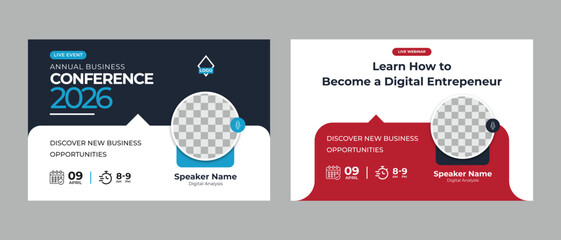 creative invitation web banner live conference flyer social media design. webinar business strategies workshop, training & meeting poster template