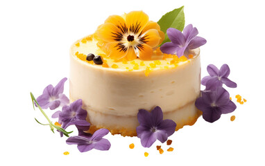 Passion Fruit Mousse with Edible Flowers on transparent Background