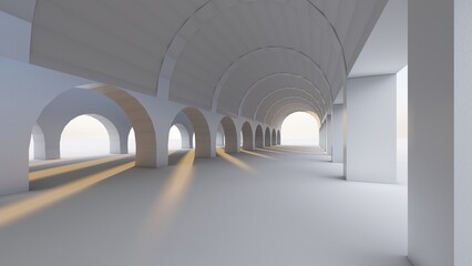 Architecture interior background empty arched pass 3d render