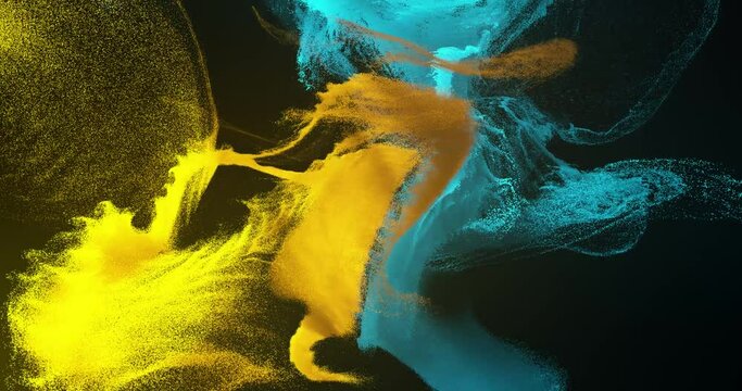 Dynamic blue and yellow particles in a abstract loop.