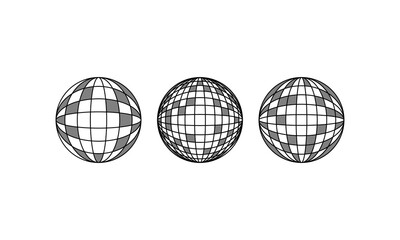 Set of abstract minimal outline spheres. Vector illustration of geometric globes. Disco ball icons