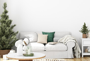 White wall interior Christmas in living room © MockupsShop