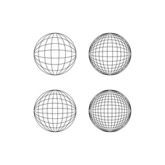 Set of abstract linear balls. Globe earth, disco ball. Vector outline illustration. Geometry grid spheres. Abstract futurism wireframe