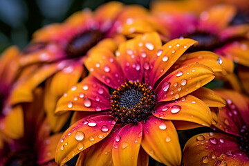 Vibrant Close-Up: Bunch of Bright Colorful Flowers with Water Droplets - Calgary Botanical Beauty - Created with Generative AI Tools