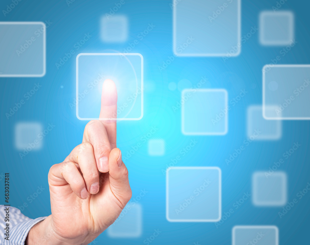 Aufkleber finger touching, clicking button in cyberspace. abstract modern technology concept