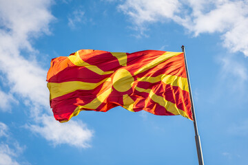  Macedonia flag waving in the wind, flag of North Macedonia in Balkan