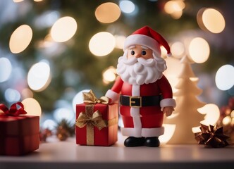 small santa claus with a gift red box 
