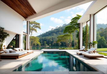 Fototapeta premium modern villa with swimming pool, on the hillside