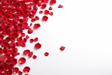  Elegant Red Rose Petals Composition for Valentine's Day Decoration - Love Concept on White Background - Created with generative AI tools