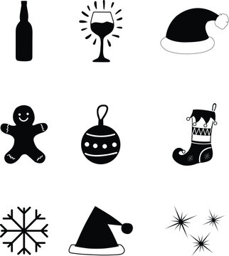 Christmas elements clip arts vector Bundle black and white