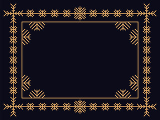 Art deco style frame with snowflakes. Winter vintage linear border with snowflake in line art style. Christmas frame design a template for invitations, leaflets and greeting cards. Vector illustration