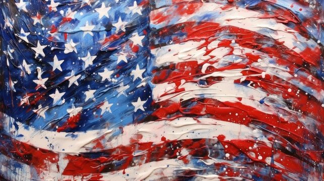 American flag painted on fabric. Abstract background and texture for design. USA. Independence Day. July 4 Concept. Patriotism Concept. USA Flag.