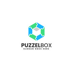 Vector Logo Illustration Puzzle Box Gradient Colorful Style