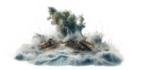 Catastrophic Flood Disaster Scene on Transparent Background
