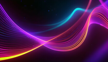 Abstract shaped colourful background with curved neon lines glowing in the ultraviolet spectrum, 3d rendering.