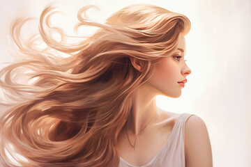 Beautiful young woman with long hair. Portrait of a girl with flying hair.