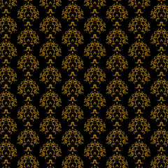 Damask gold seamless pattern on black background classic floral