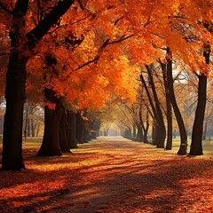Wonderful autumn leaves landscape in large park - Generative AI