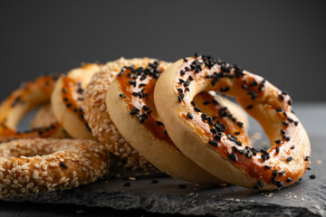 Turkish snack kandil bagel on black  background

