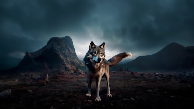 a powerful wolf on the mountain