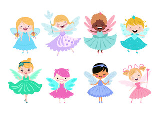 Set of little cartoon fairies, princesses.