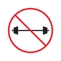 Forbidden barbell vector icon. Warning, caution, attention, restriction, label, ban, danger. No barbell flat sign design pictogram symbol. No barbell icon UX UI icon