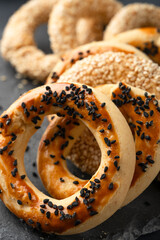 Turkish snack kandil bagel on black  background

