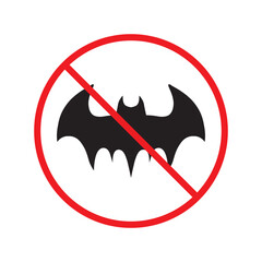 Forbidden bat vector icon. Warning, caution, attention, restriction, label, ban, danger. No bat flat sign design pictogram symbol. No bat icon UX UI icon