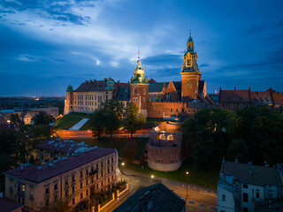 Wawel castle and cathedral in the night, Krakow, Poland