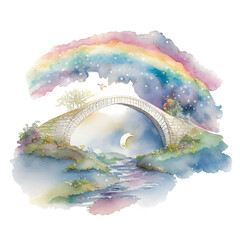 Watercolor claudy rainbow bridge - obrazy, fototapety, plakaty