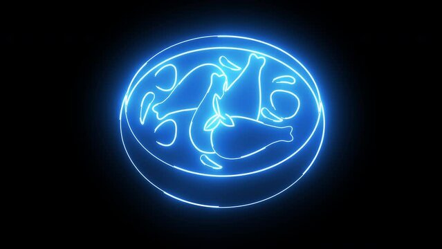 Animation of the chicken curry icon with a glowing neon effect