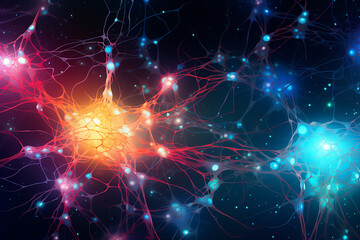 Interconnected neurons forming abstract patterns, neural networks