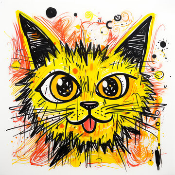 yellow cat head crazy graffiti