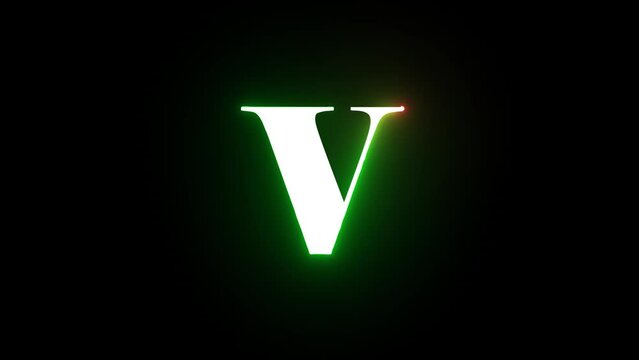 Neon letter V with alpha channel, neon alphabet and letters