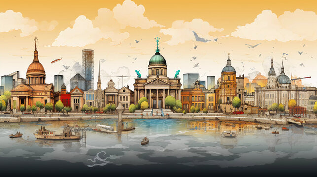 Drawing of berlin with landmark and popular for tourist attractions