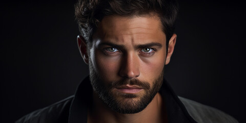 Obraz premium actor's headshot, male, deep-set eyes, stubble, emotive