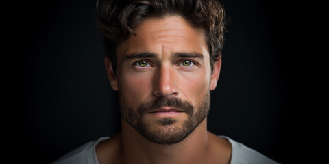 Obraz premium actor's headshot, male, deep-set eyes, stubble, emotive