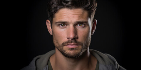 Fototapeta premium actor's headshot, male, deep-set eyes, stubble, emotive